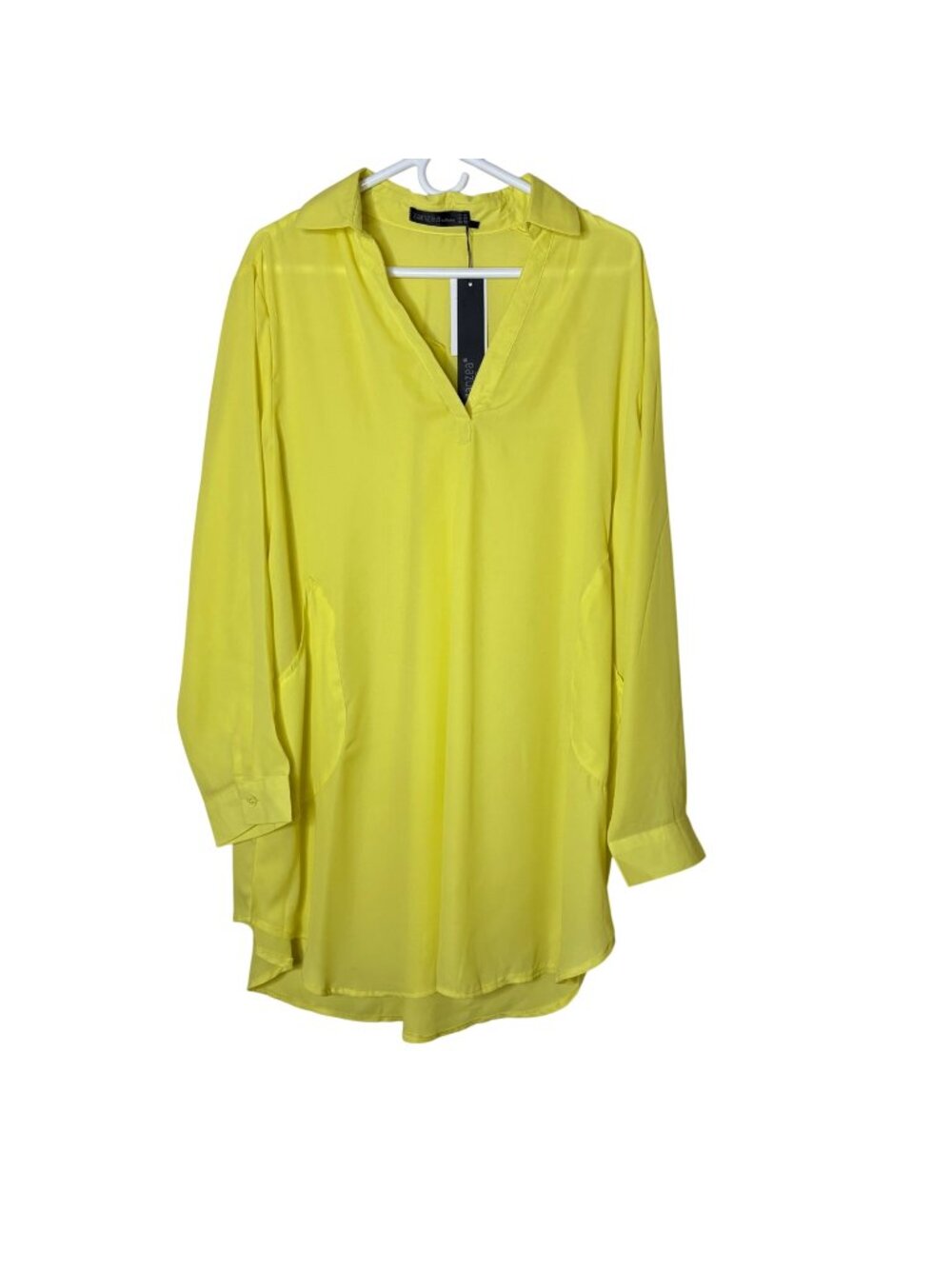 ZANZEA Women 18 Plus Tunic Blouse Chartreuse Lime Yellow Long Sleeve Pockets NWT